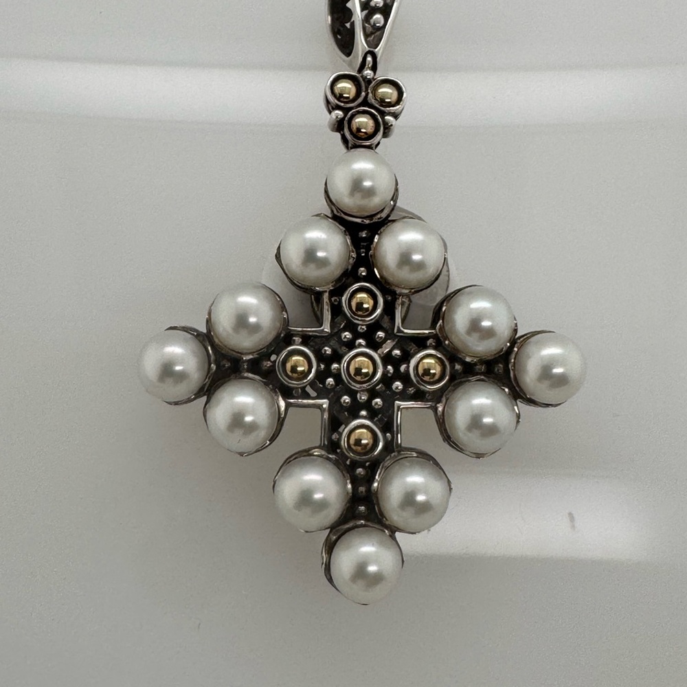 John Hardy Silver and Gold Jaisalmer Pearl Cross Necklace
